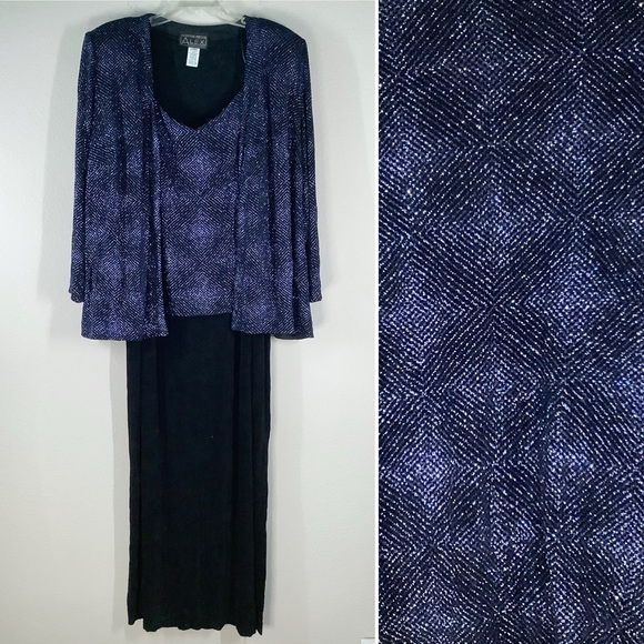ALEX EVENINGS 2-Piece Evening Gown Set Glitter Jacket & Maxi Wedding 22W PETITE - Picture 1 of 14